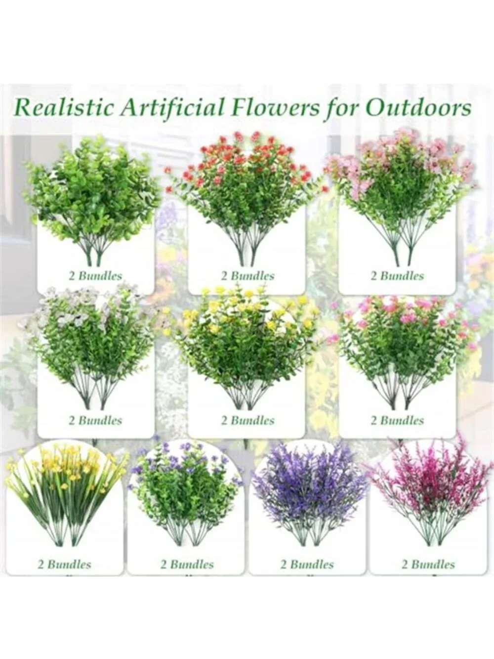 20 Bundles Fake Outdoor Flowers UV Resistant Artificial Plants Garden Decor